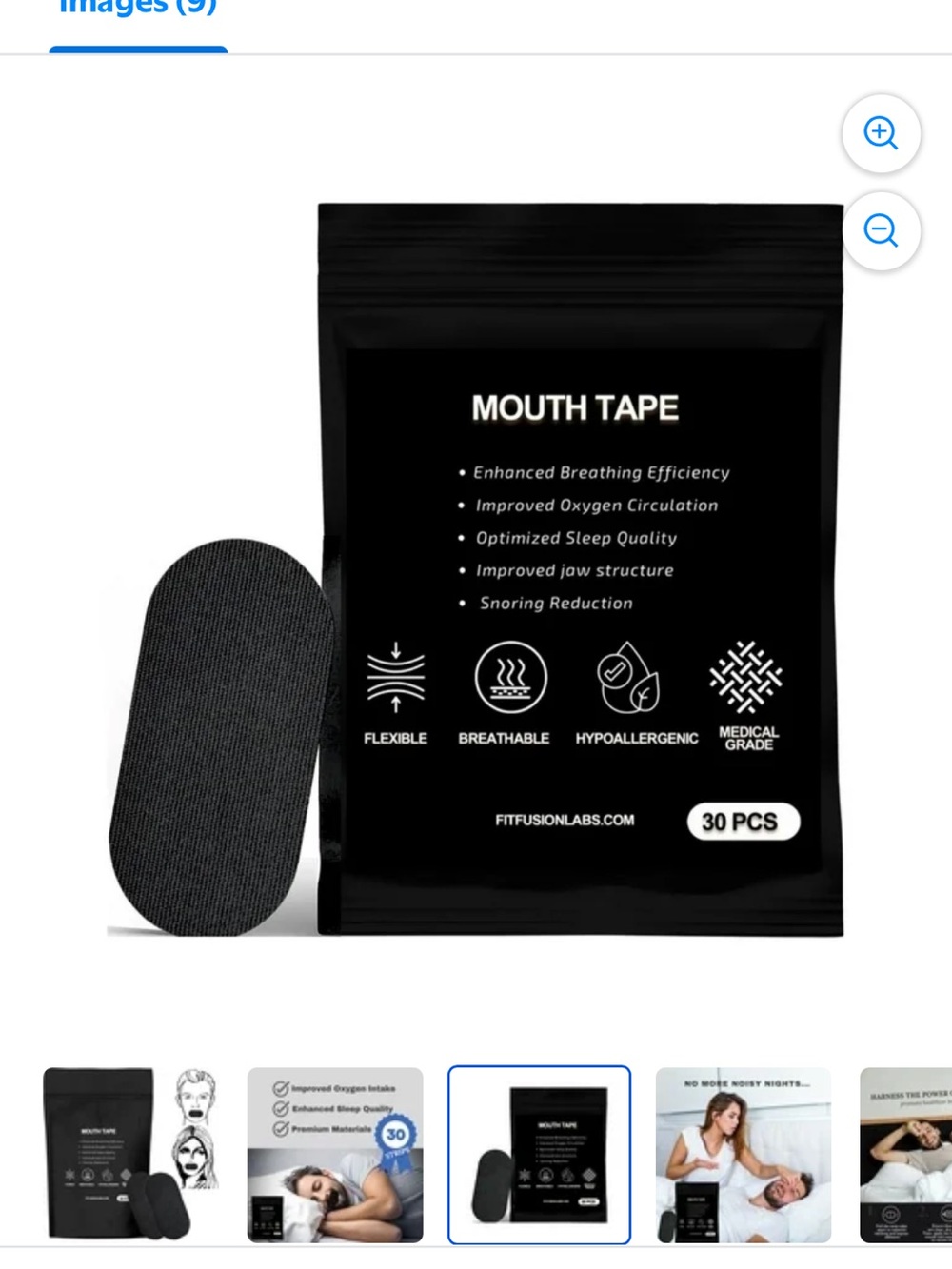 25 Mouth Tape Strips – Black Breathable Sleep Tape